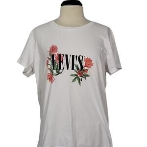 LEVI'S Women's T-Shirt size 1X White Cotton with Floral Logo Short Sleeves